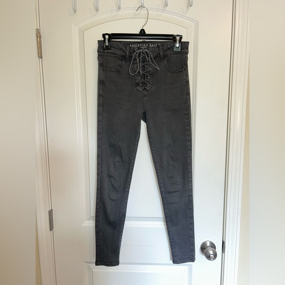 American Eagle High Rise Charcoal lace up super stretch X Jeggings - Picture 1 of 6